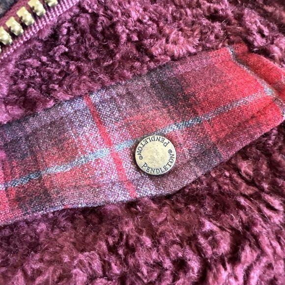 Pendleton Sherpa Jacket Womens XL Full Zip Lined Wool Blend Outdoor Burgundy - Picture 5 of 8